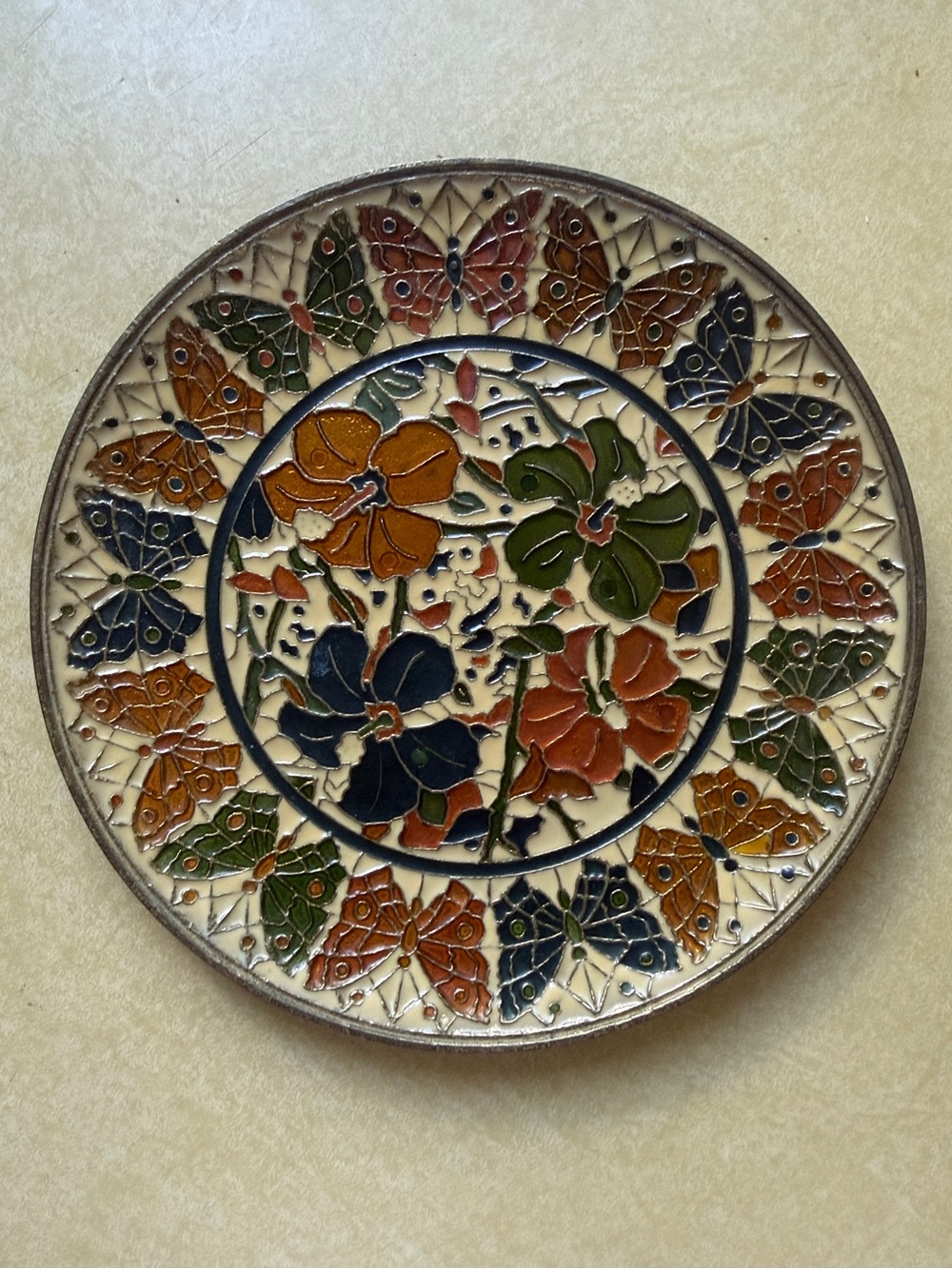 Handcrafted Floral Butterfly Decorative Wall Plate - Multicolor